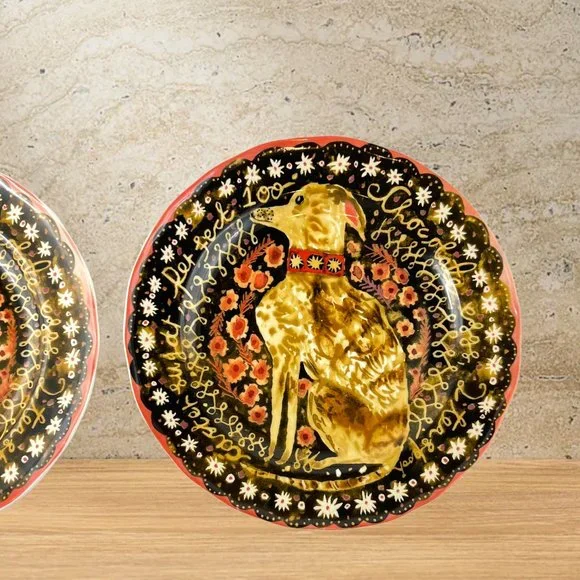 2 Ea Anthropologie Cornelia O’Donovan A PLATE FOR WALNUT BROWNIES Plate with Dog - Picture 3 of 5